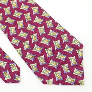 Chaps Ralph‎ Lauren Purple Green Yellow Abstract Jacquard Print Silk Tie Wide